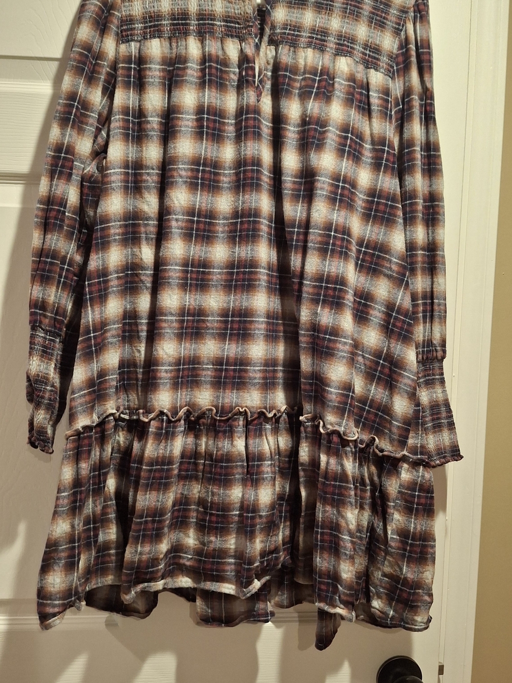 Chelsea & Violet Brown Plaid Long-Sleeve Tiered Dress